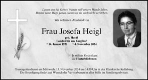 Traueranzeige Josefa Heigl