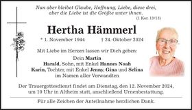 Traueranzeige Hertha Hämmer