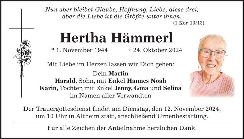 Traueranzeige Hertha Hämmer