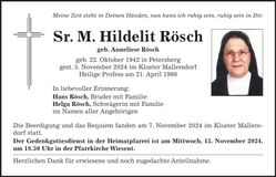 Traueranzeige M. Hildelit Rösch