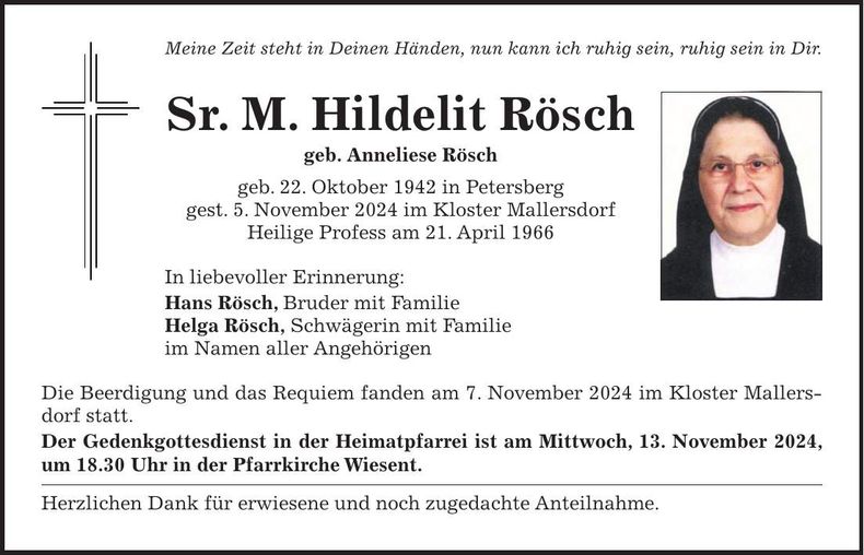 Traueranzeige M. Hildelit Rösch