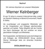 Traueranzeige Werner Kelnberger
