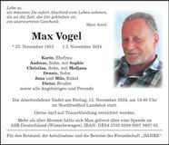 Traueranzeige Max Vogel