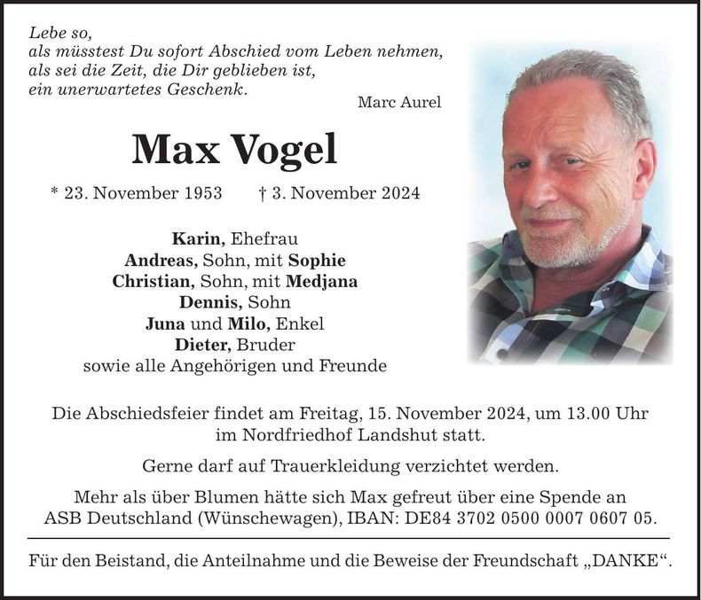 Traueranzeige Max Vogel