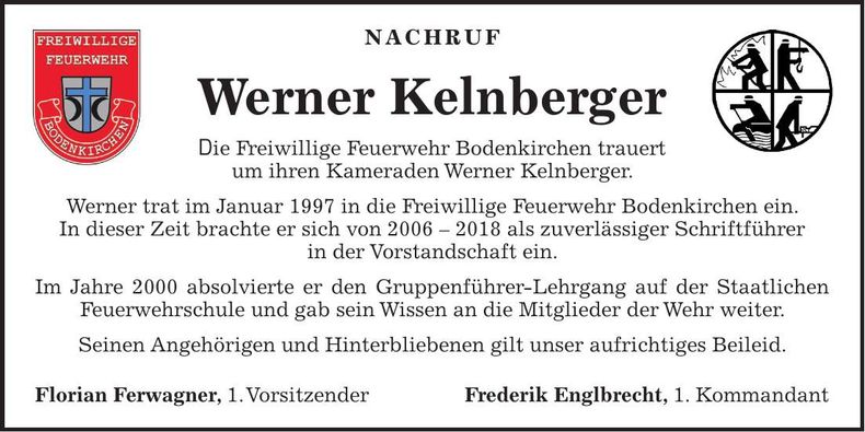 Traueranzeige Werner Kelnberger