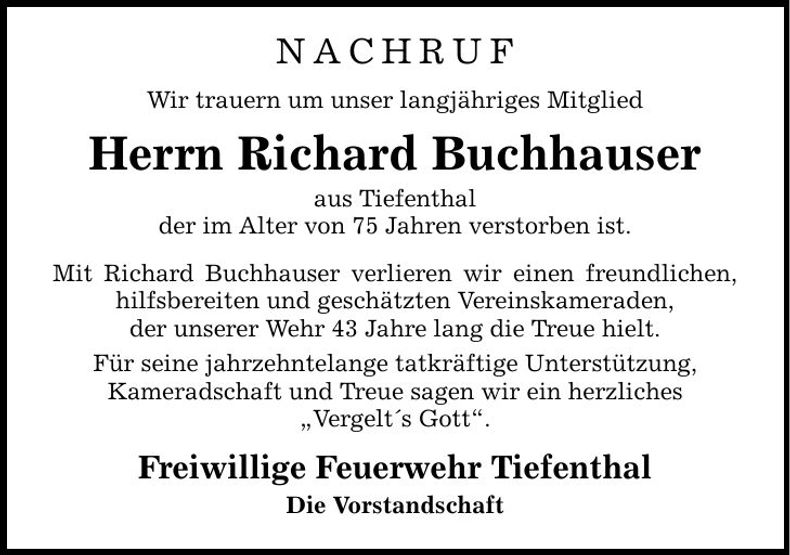 Traueranzeige Richard Buchhauser