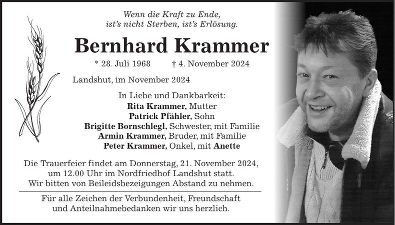 Traueranzeige Bernhard Krammer