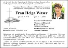 Traueranzeige Helga Waser