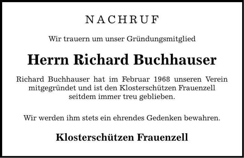 Traueranzeige Richard Buchhauser