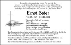 Traueranzeige Ernst Baier