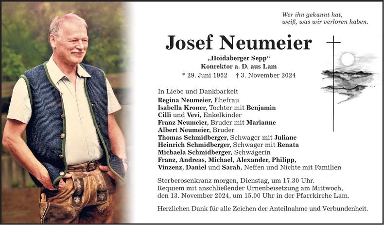 Traueranzeige Josef Neumeier