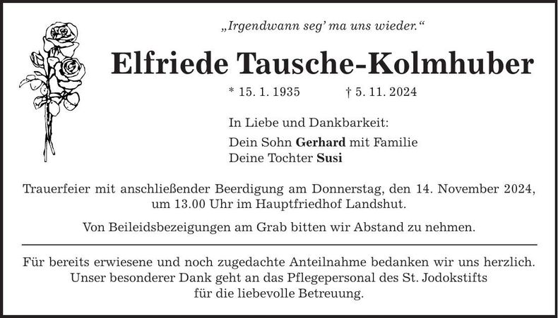 Traueranzeige Elfriede Tausche-Kolmhuber