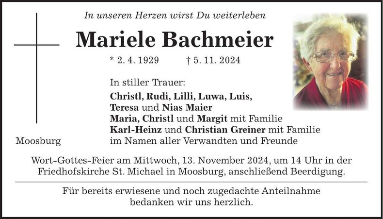 Traueranzeige Mariele Bachmeier