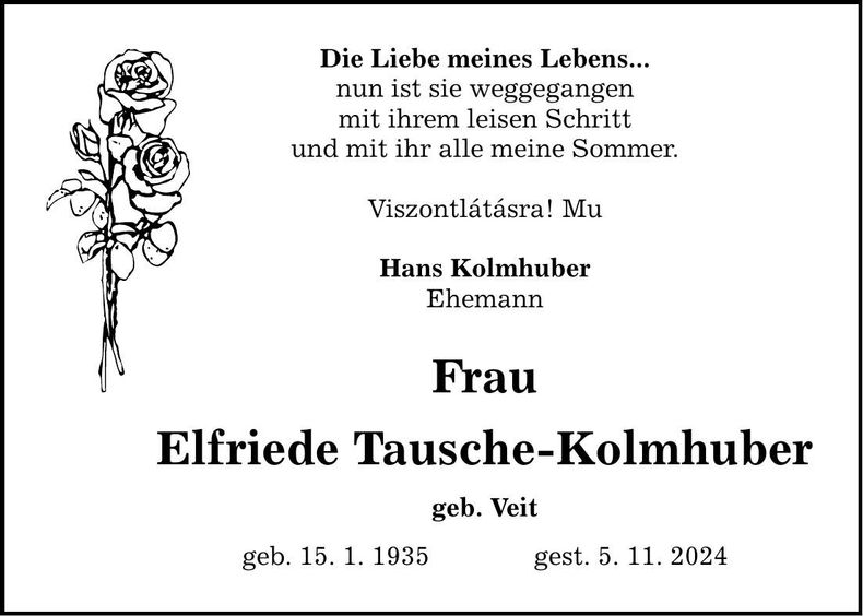 Traueranzeige Elfriede Tausche-Kolmhuber