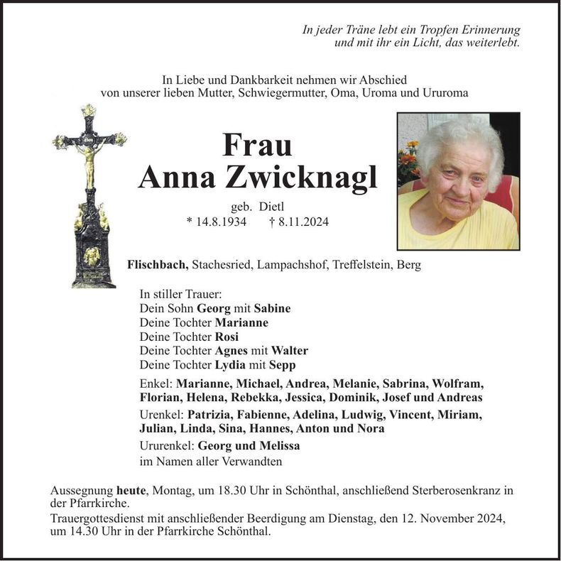 Traueranzeige Anna Zwicknagl