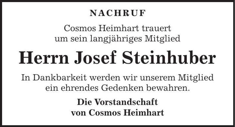 Traueranzeige Josef Steinhuber