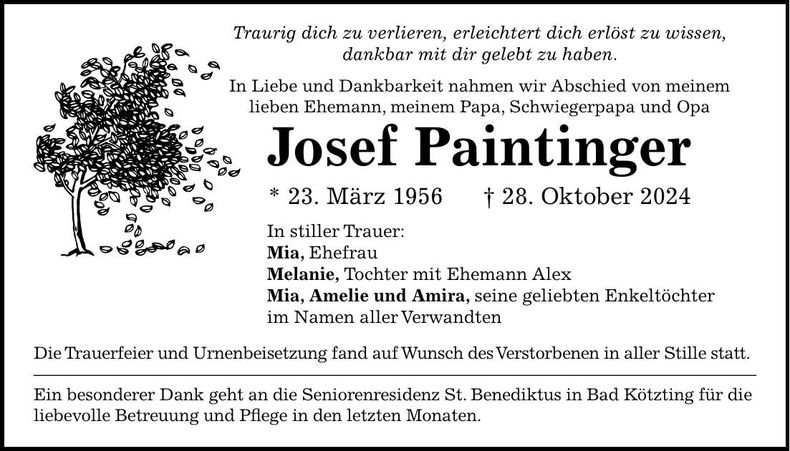 Traueranzeige Josef Paintinger