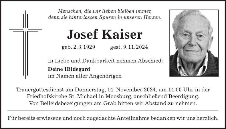 Traueranzeige Josef Kaiser