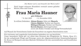 Traueranzeige Maria Hauner