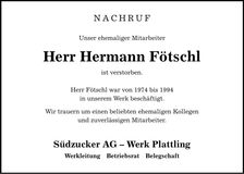 Traueranzeige Hermann Fötschl