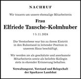 Traueranzeige Elfriede Tausche-Kolmhuber