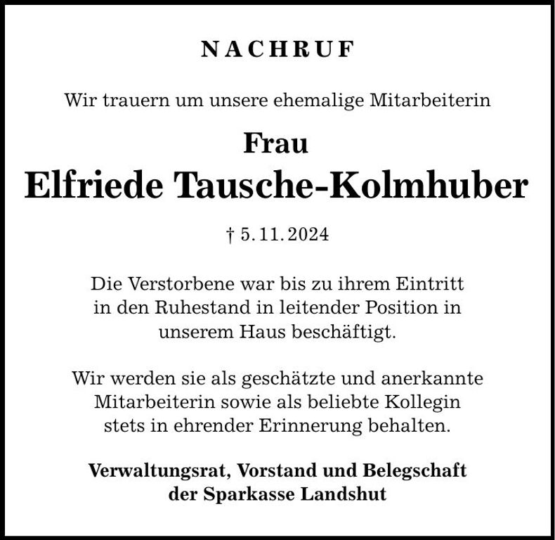 Traueranzeige Elfriede Tausche-Kolmhuber