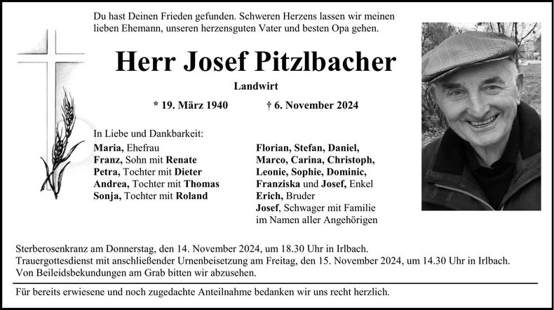 Traueranzeige Josef Pitzlbacher