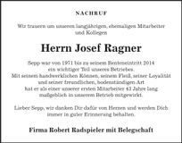 Traueranzeige Josef Ragner