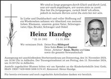 Traueranzeige Heinz Handge