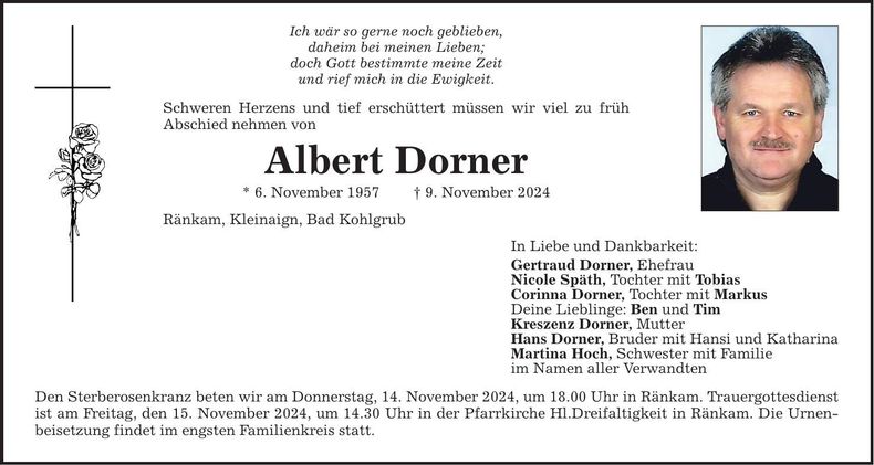 Traueranzeige Albert Dorner