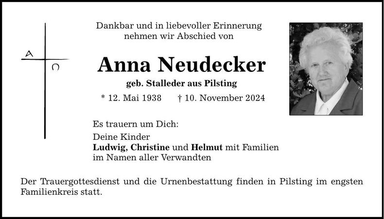 Traueranzeige Anna Neudecker