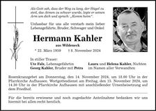 Traueranzeige Hermann Kahler