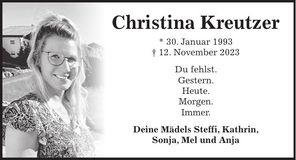 Traueranzeige Christsina Kreutzer