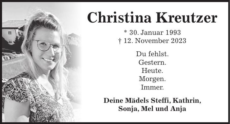 Traueranzeige Christsina Kreutzer