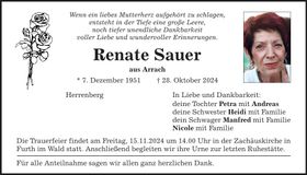 Traueranzeige Renate Sauer