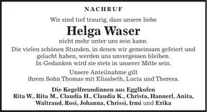 Traueranzeige Helga Waser