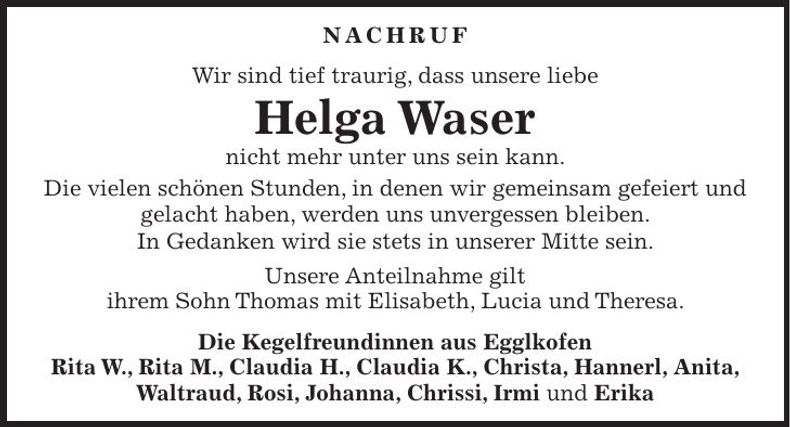 Traueranzeige Helga Waser