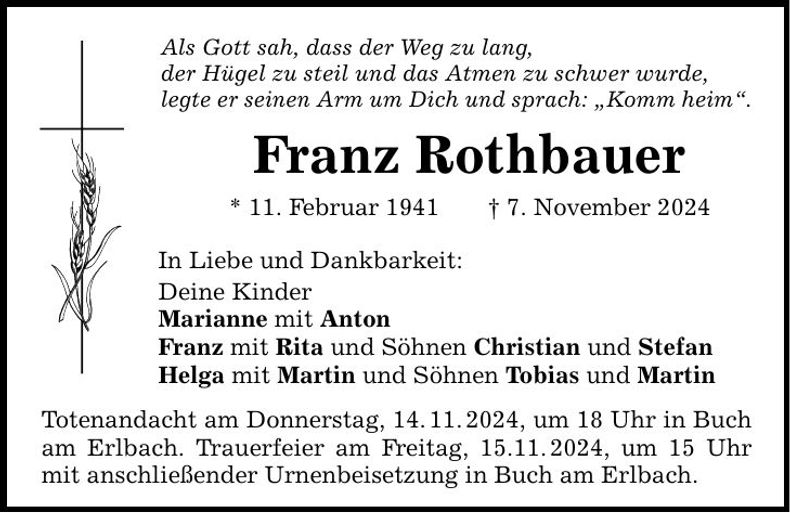 Traueranzeige Franz Rothbauer