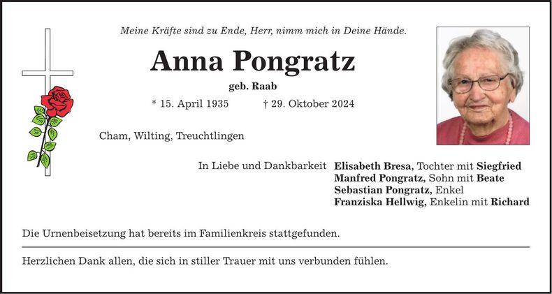 Traueranzeige Anna Pongratz