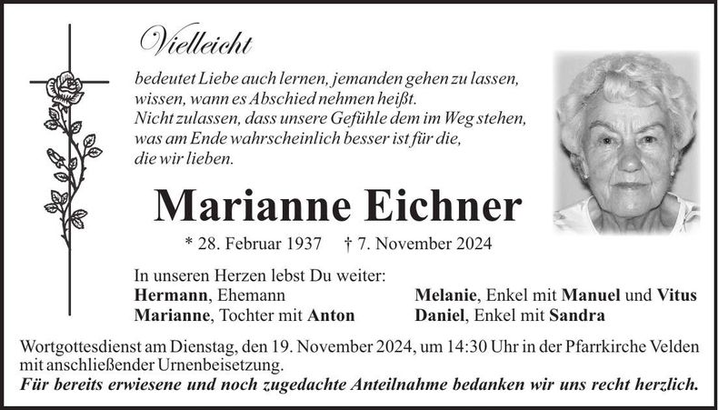 Traueranzeige Marianne Eichner
