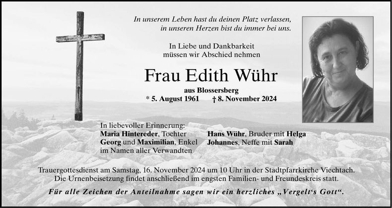 Traueranzeige Edith Wühr