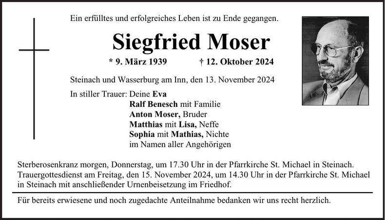 Traueranzeige Siegfried Moser