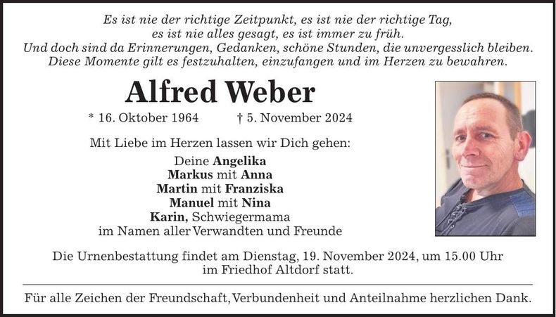Traueranzeige Alfred Weber