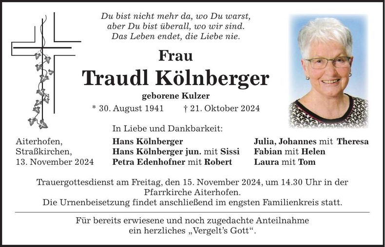 Traueranzeige Traudl Kölnberger