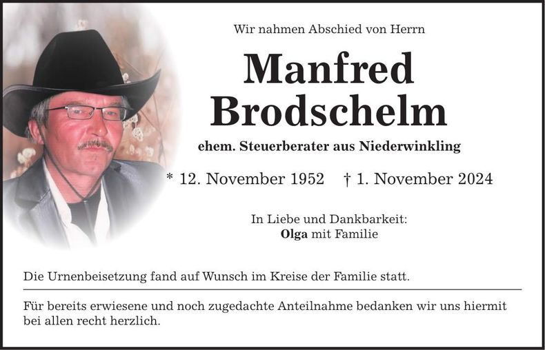 Traueranzeige Manfred Brodschelm
