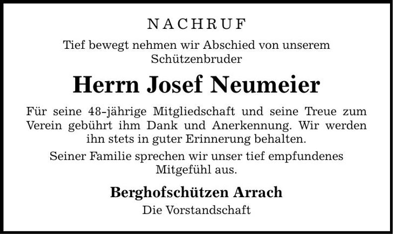 Traueranzeige Josef Neumaier