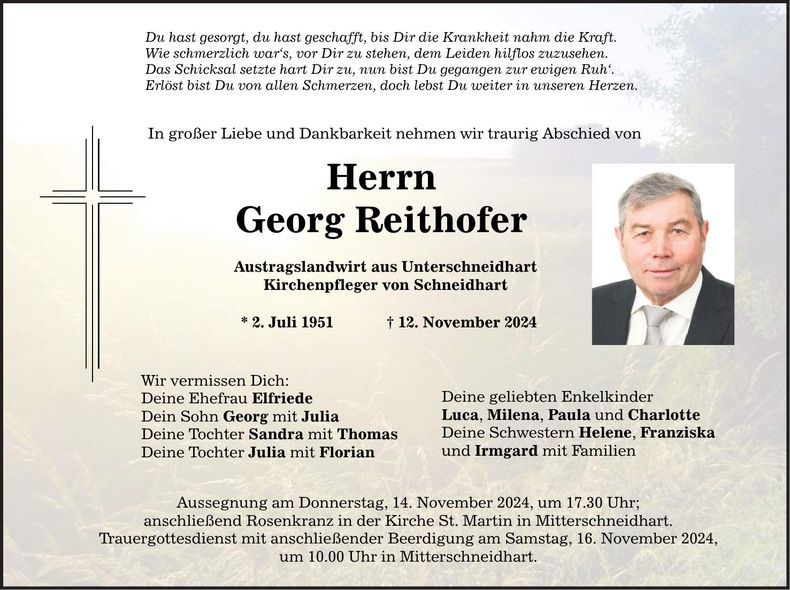 Traueranzeige Georg Reithofer