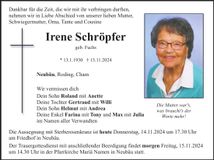 Traueranzeige Irene Schröpfer