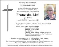 Traueranzeige Franziska Listl