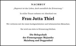 Traueranzeige Jutta Thiel